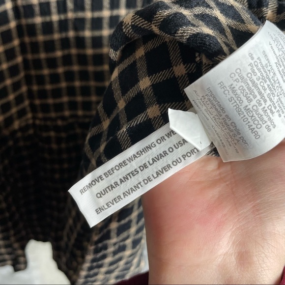 Madewell peplum windowpain plaid button up back long sleeve top black xxs - Picture 6 of 7